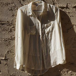Candies Sheer Blouse w/ Rhinestone Collar